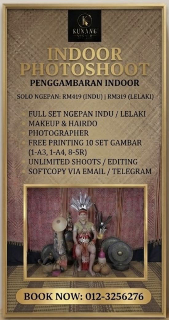 Pakej photoshoot indoor dengan busana Ngepan Kunang Studio